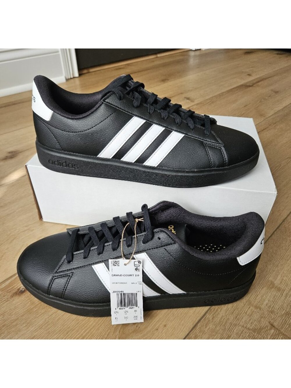 Adidas Size 13 Grand Court 2.0 Black White Gold Metallic Mens Sneakers Shoes New